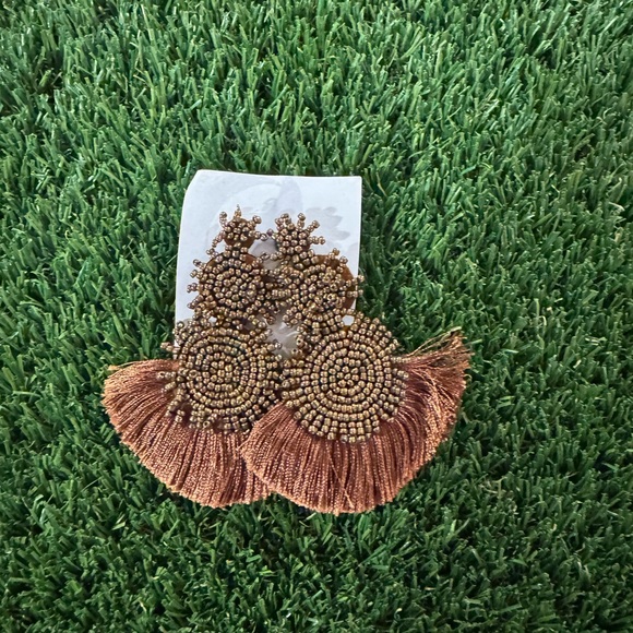 Elegant Brown Beaded Tassel Earrings - Picture 1 of 2